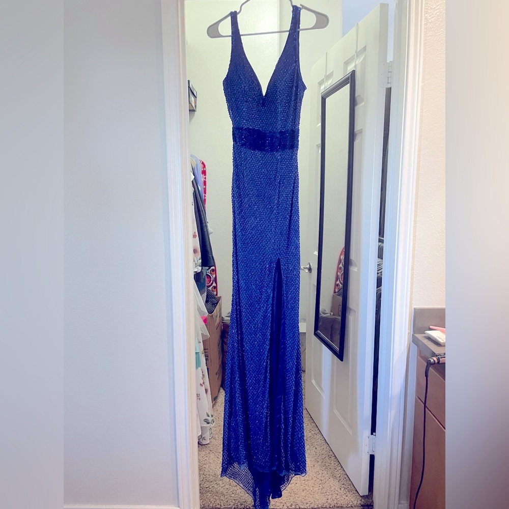 Royal Blue Mac Duggal Beaded Gown